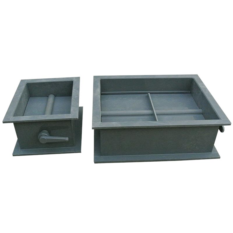 Two custom PP rectangular air dampers in different widths for fabricated exhaust ducts