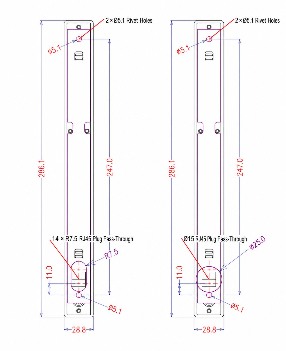 FHM-L1 glass touch control panel cutout dimensions and RJ plug pass through options