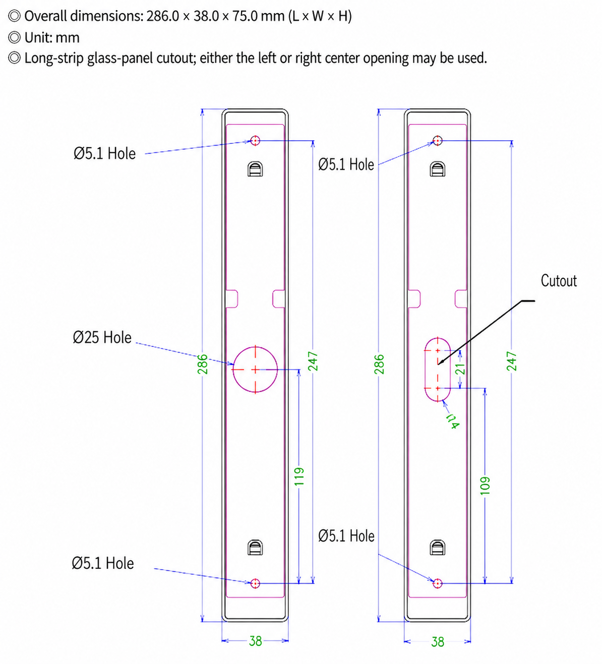 FHM-L2 Bluetooth fume hood control panel cutout dimensions