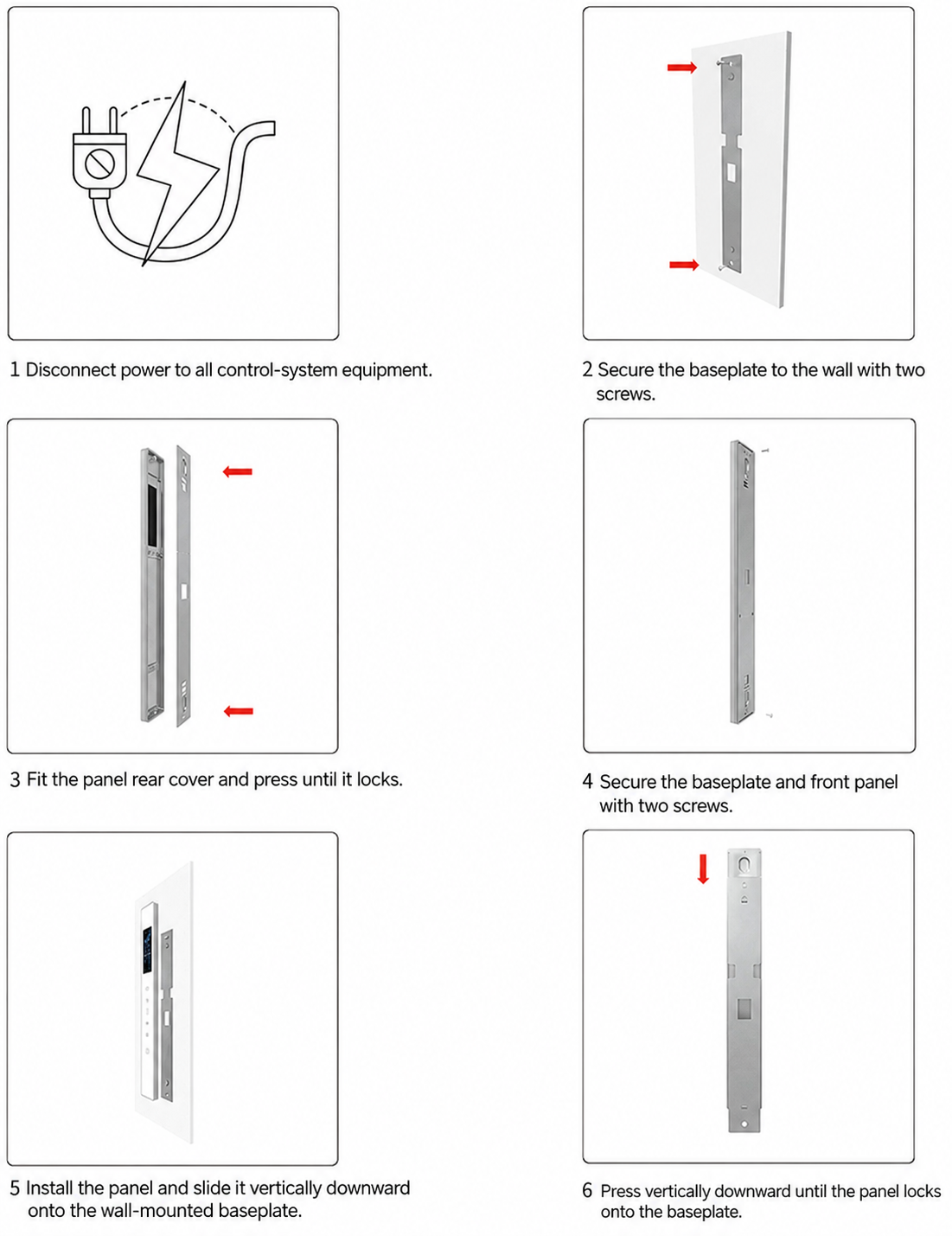 Six step wall installation for FHM-L2 Bluetooth fume hood control panel