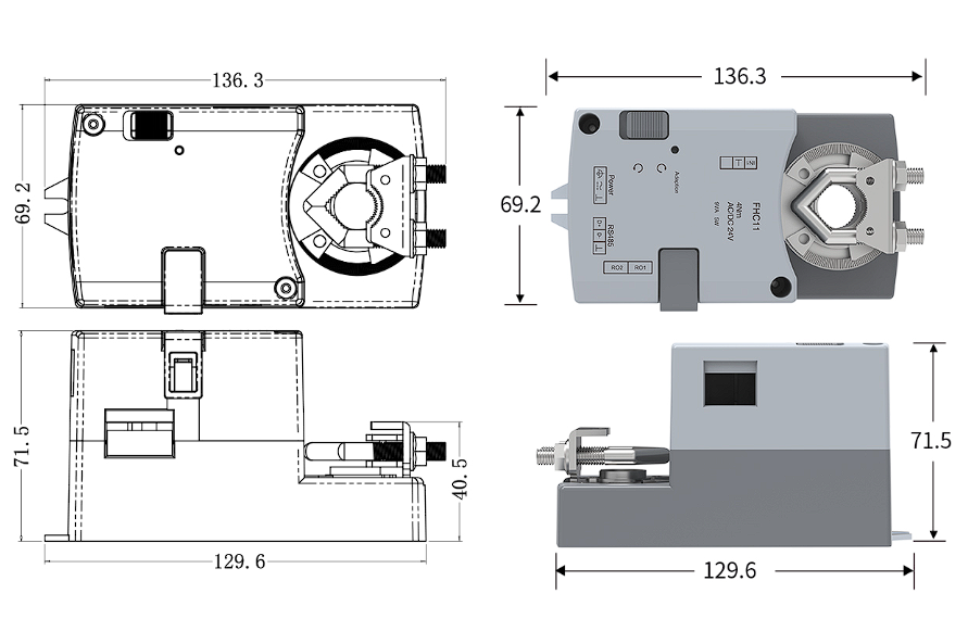 Fume hood face velocity controller dimensions and mounting profile