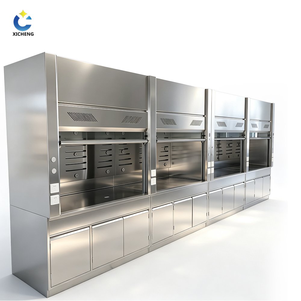 Connected stainless steel fume hood laboratory ventilation system
