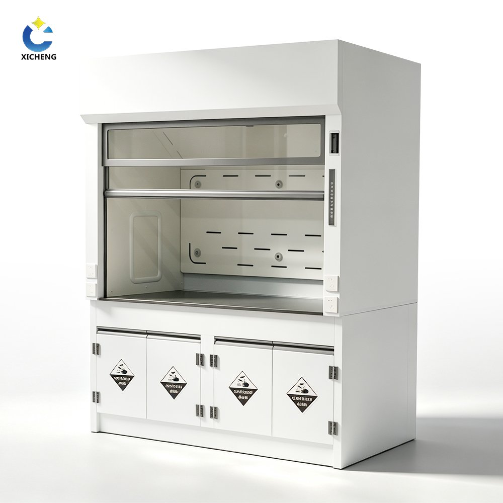 FRP chemical fume hood with ventilated base cabinet