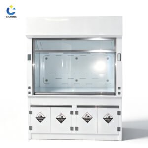 PP laboratory fume hood front view with chemical storage base cabinet