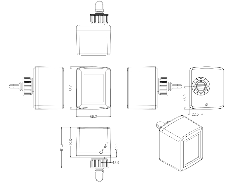 On/off direct-coupled air damper actuator 3S4N dimensions and shaft interface