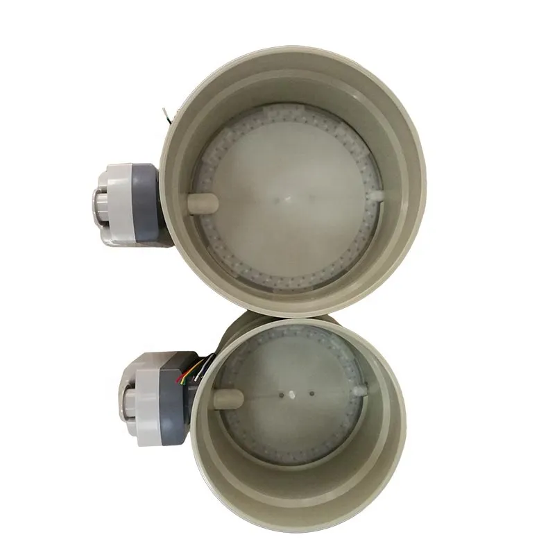 Two PP motorized air dampers showing different internal butterfly blade positions