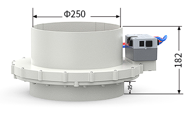 PP motorized iris damper DN250 dimension drawing