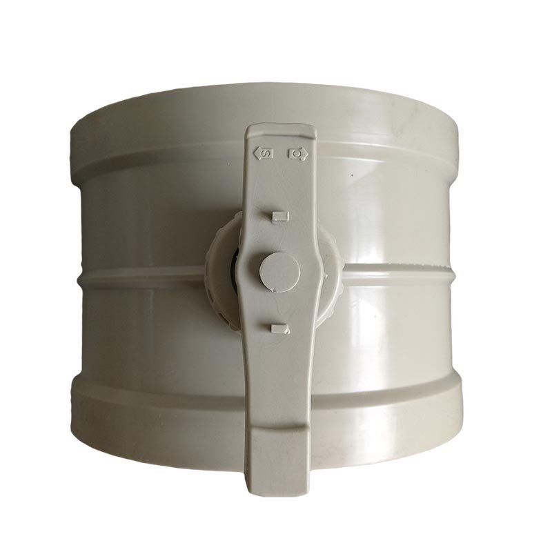 Front view of PP round volume control damper with manual locking handle for laboratory exhaust duct