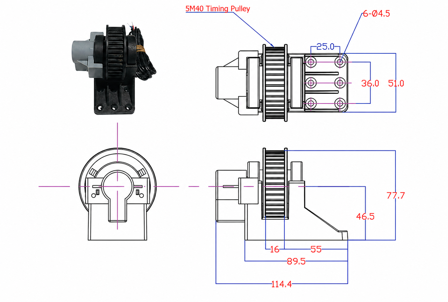 5M40 timing pulley dimensions for rotary fume hood sash position sensor