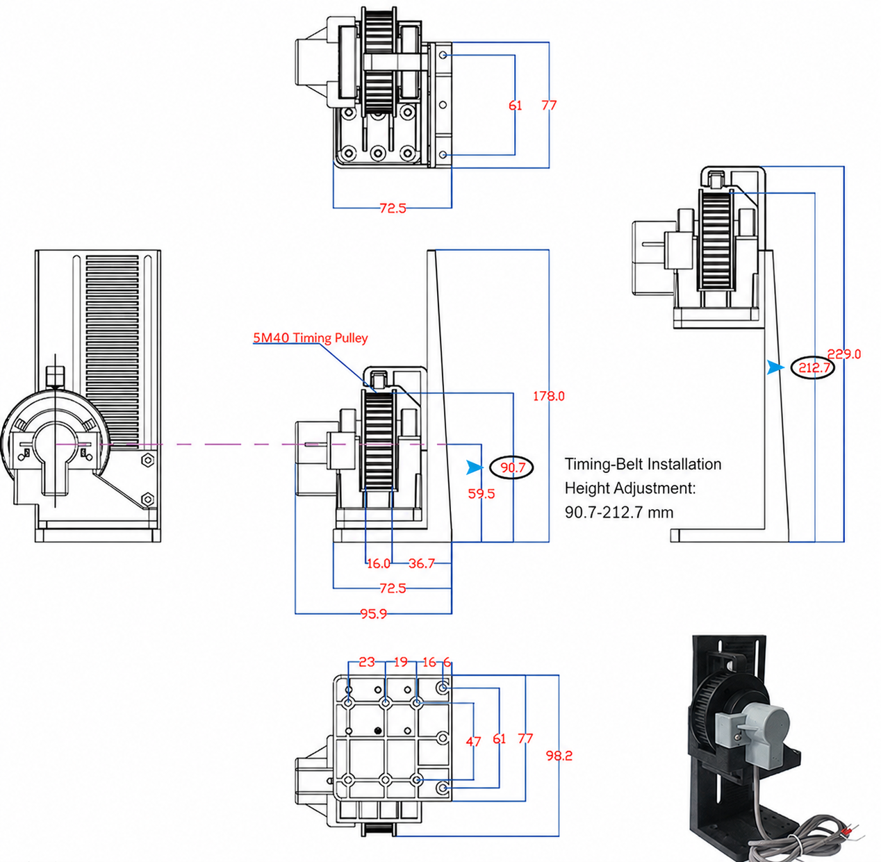 Adjustable mounting dimensions for rotary fume hood sash position sensor