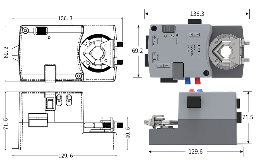Sash position fume hood controller dimensions and mounting profile
