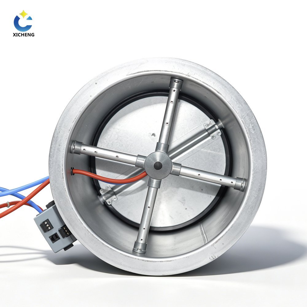 Inlet view of VAV butterfly damper showing the circular blade, shaft and perimeter seal