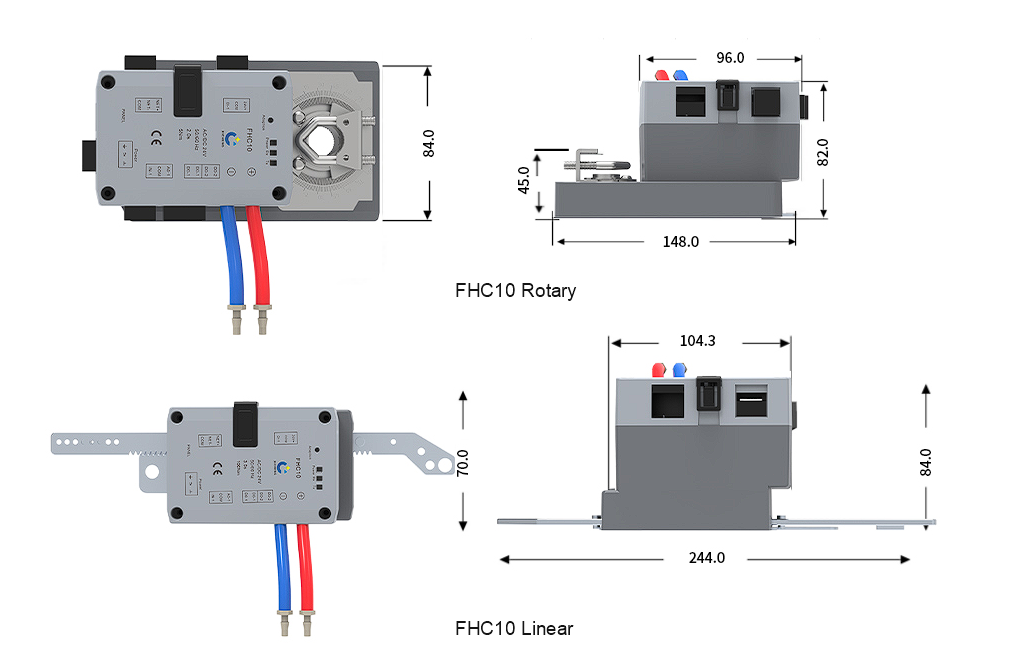 Fume hood controller rotary and linear actuator dimensions