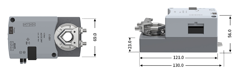 VAV controller integrated air damper actuator dimensions