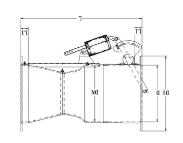 Venturi air valve with explosion-proof actuator dimension reference