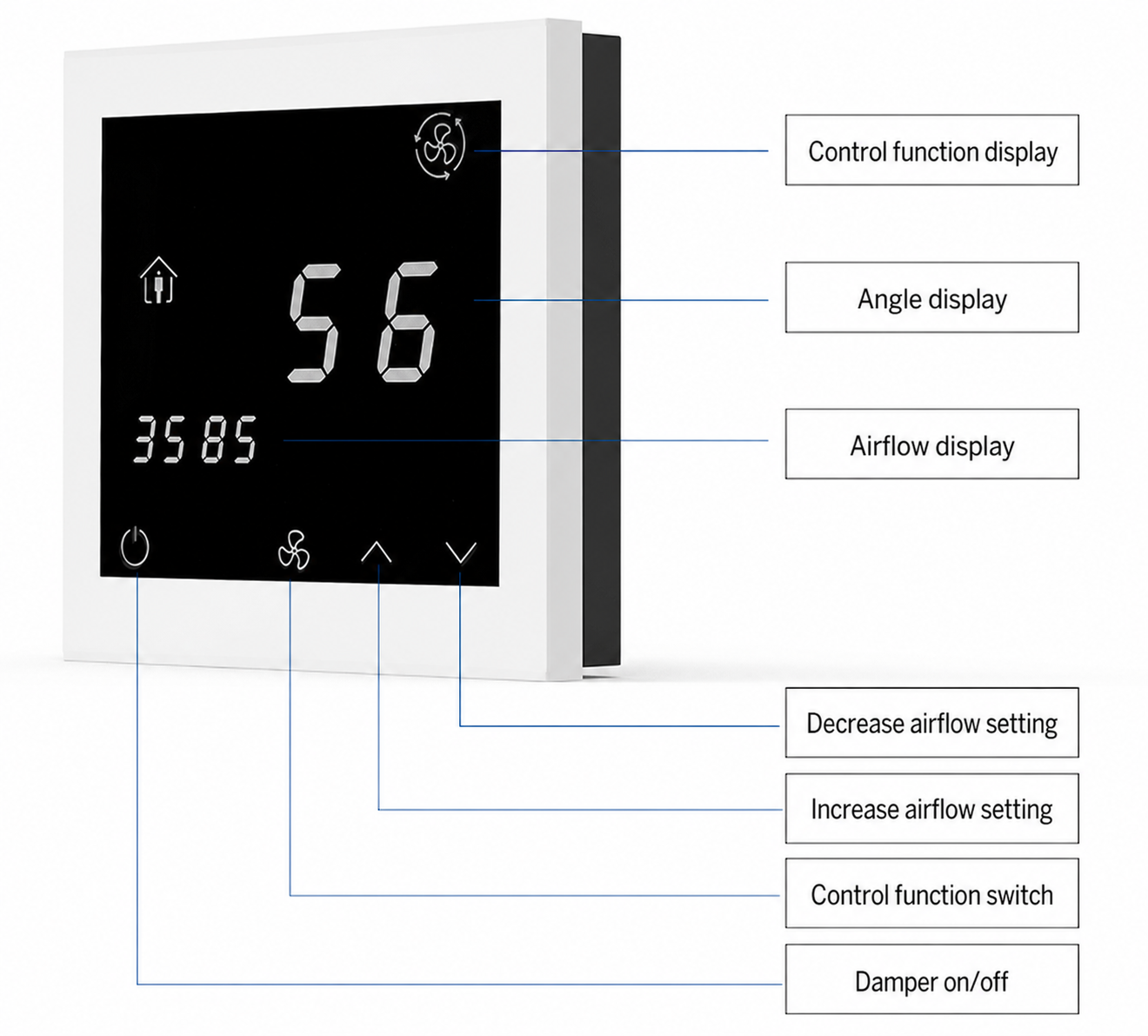 XICHENG airflow control panel with airflow display angle display setting keys and damper on off control
