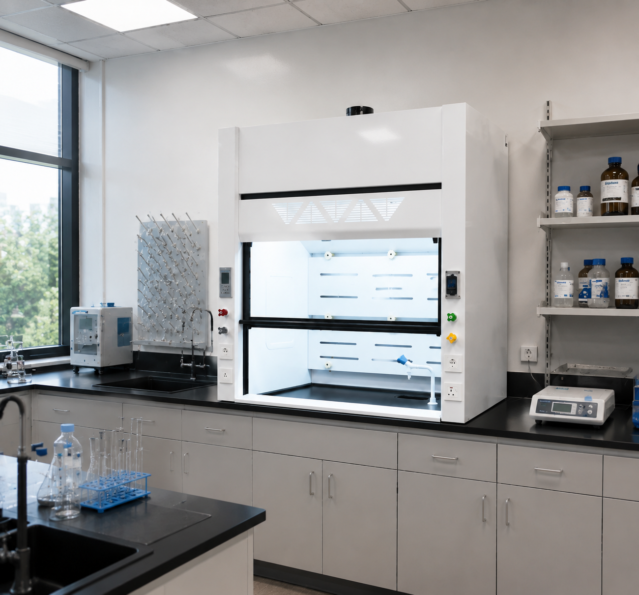 Benchtop fume hood installed on a laboratory worktop