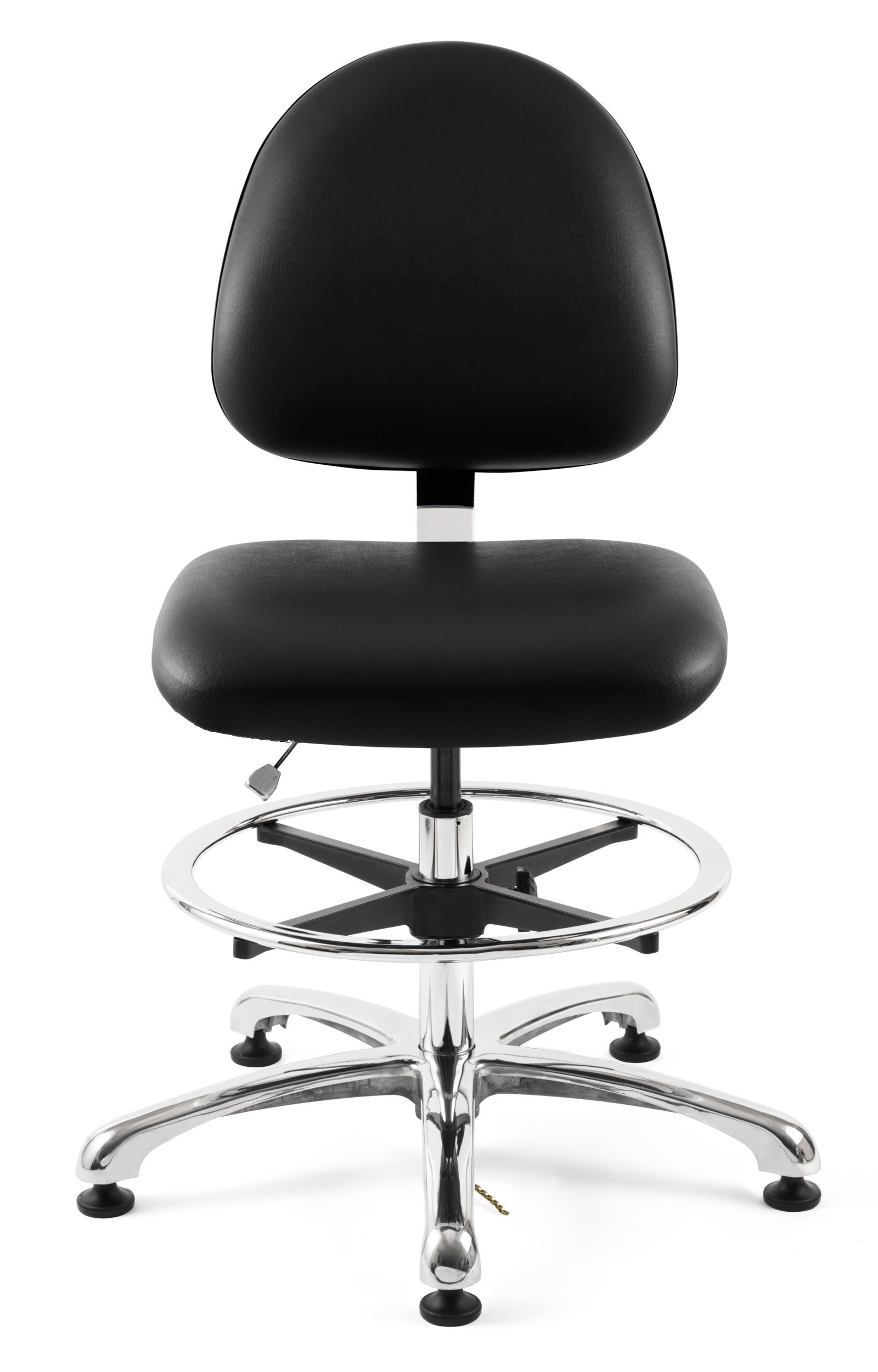 Cleanroom ESD chair base showing glides and footring components