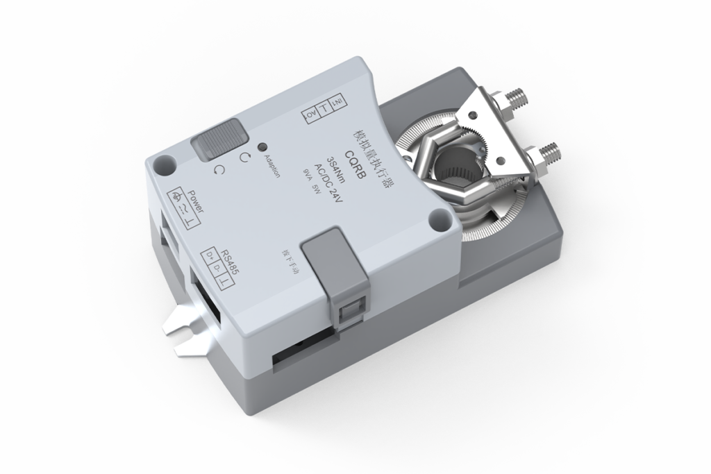 Communicating modulating damper actuator with RS-485 interface and direct shaft clamp