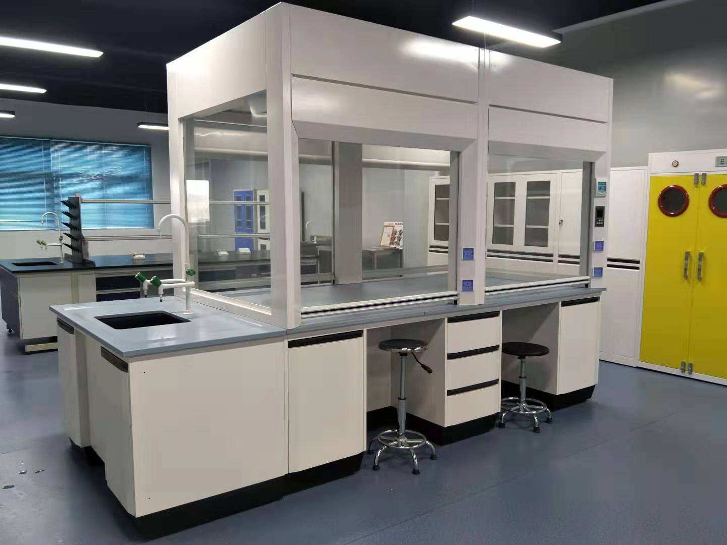 Double-sided teaching fume hood for central island laboratory use