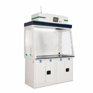 Ductless fume hood with top-mounted filtered recirculating ventilation