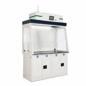 Ductless fume hood with top-mounted filtered recirculating ventilation