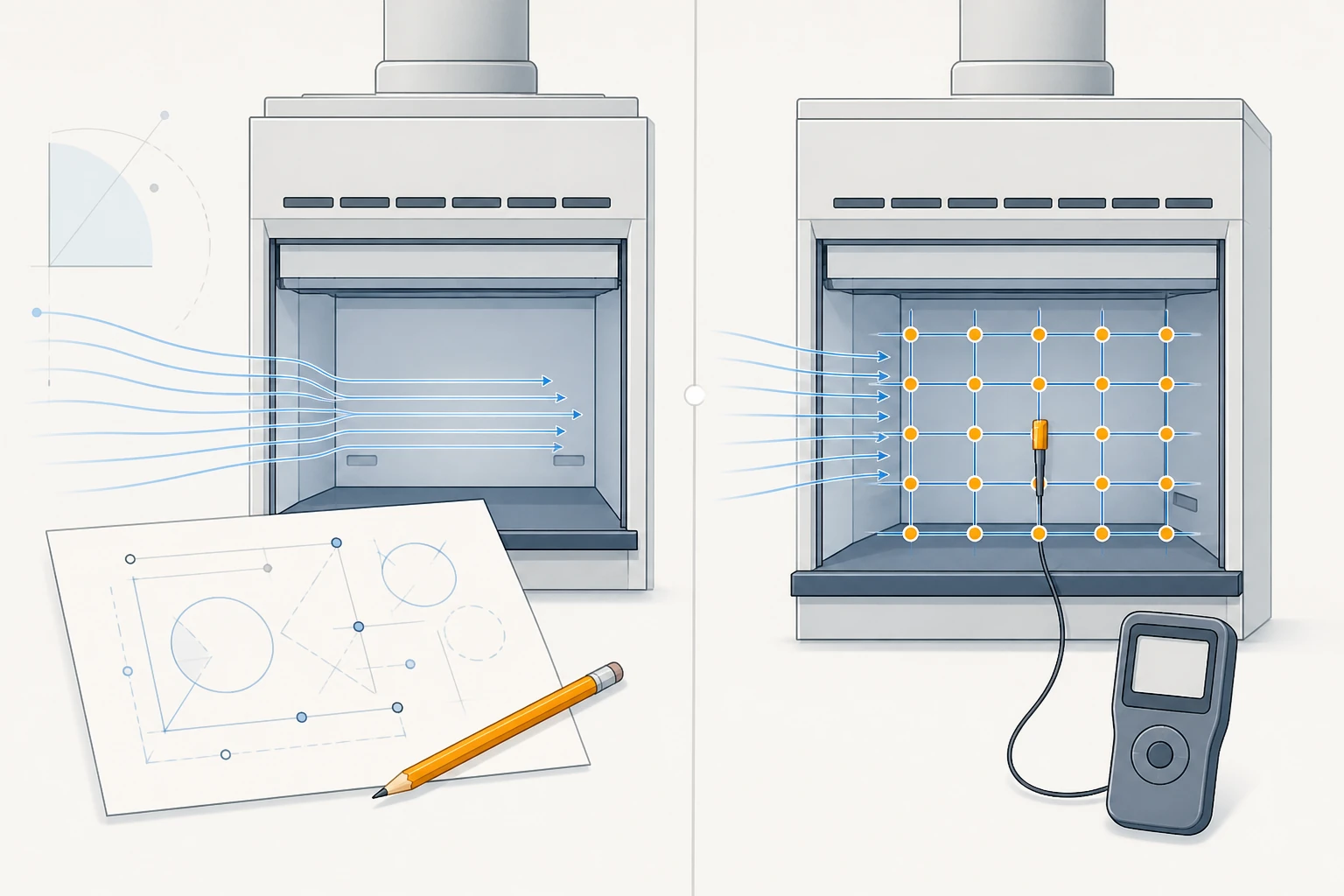 Calculated fume hood airflow is an estimate; measured airflow is verified in the field