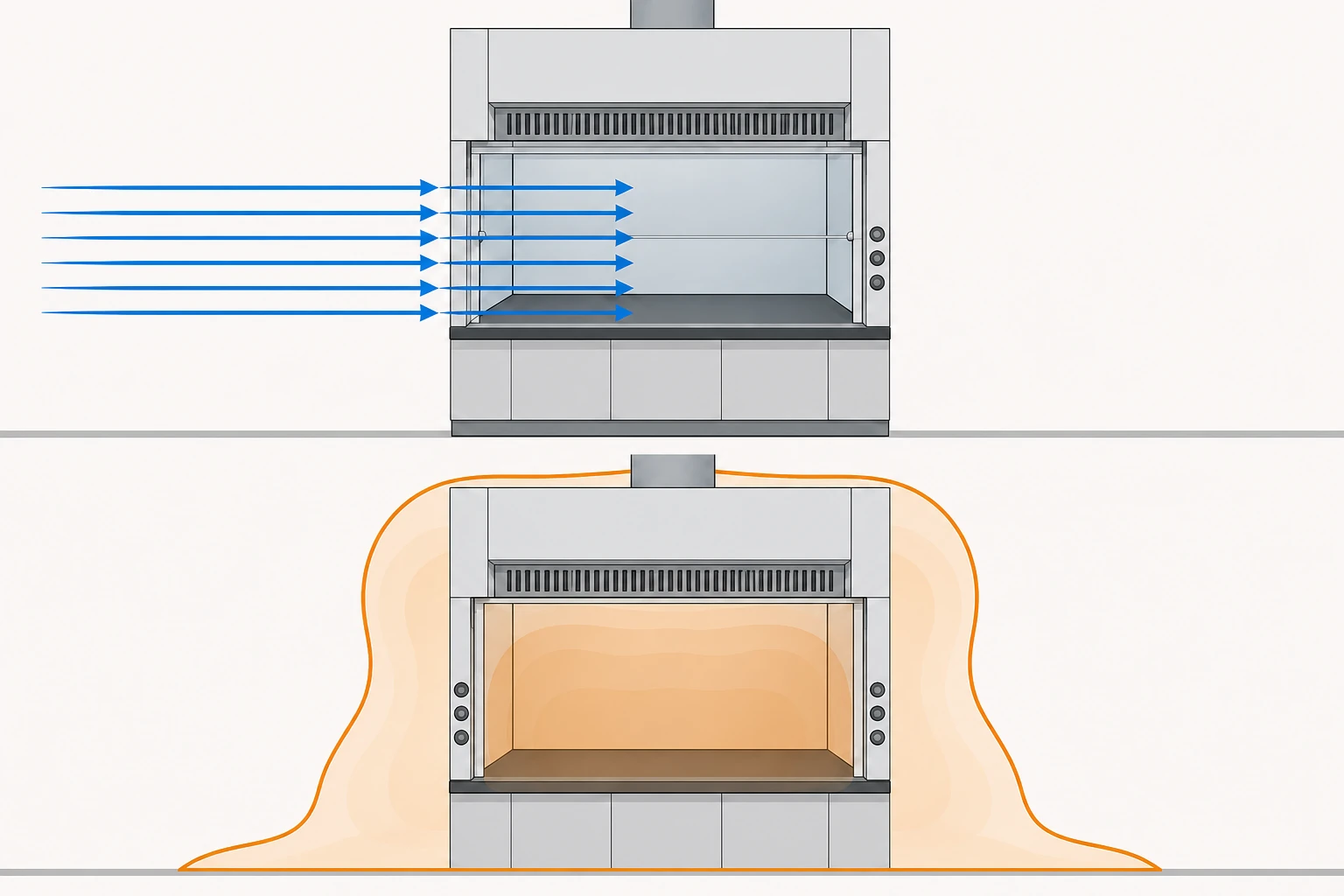 Face velocity proves airflow into the hood, not containment: flow and containment are different checks