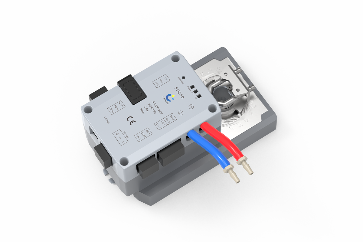 Fume hood controller with integrated rotary VAV actuator and differential-pressure airflow ports