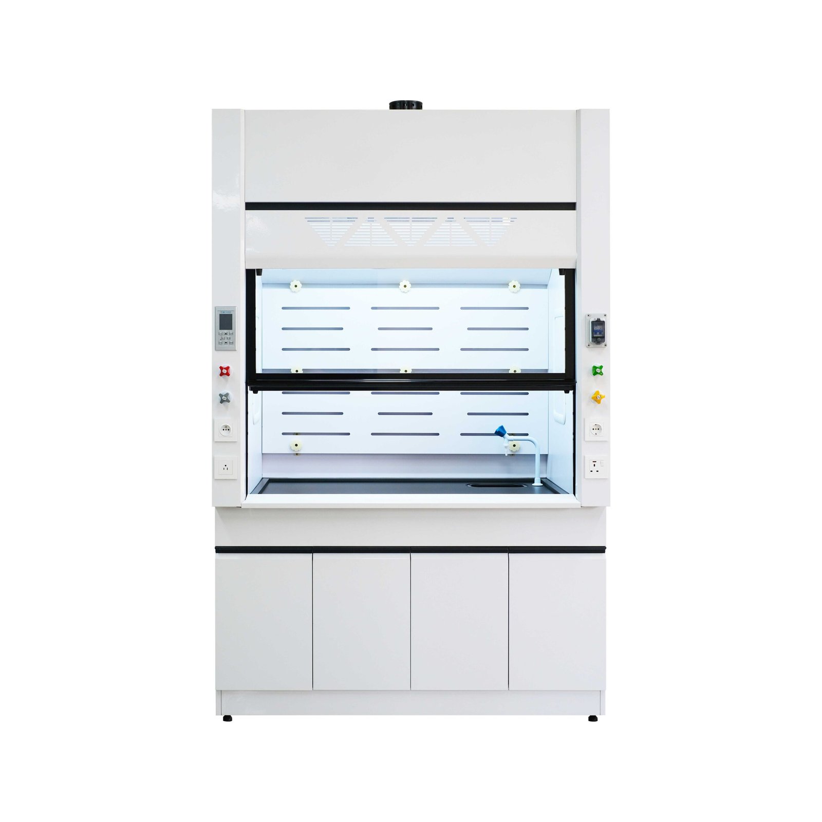 General purpose steel fume hood with ducted chemical work chamber