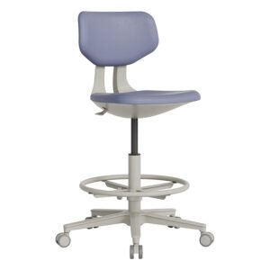 High laboratory stool with compact backrest, footring and five-star base