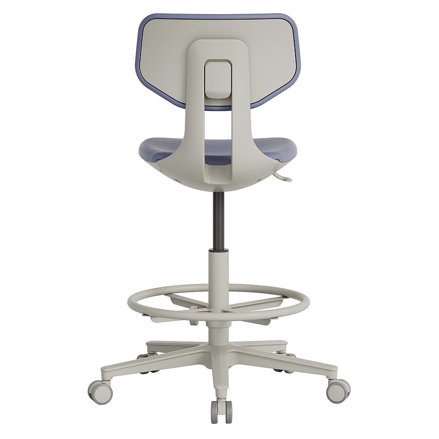 Laboratory stool rear view showing compact backrest, footring and base structure