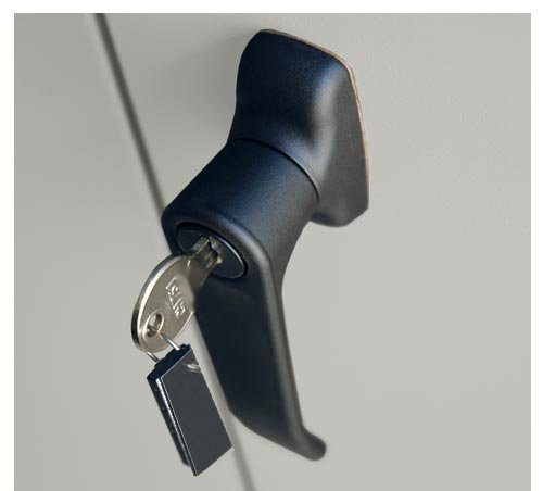 Lockable handle detail for a laboratory tall cabinet