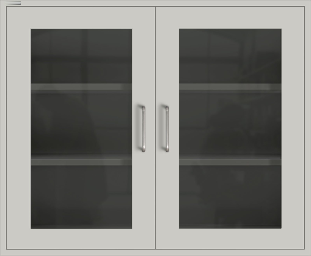 Laboratory wall cabinet with framed glass doors for overhead laboratory storage