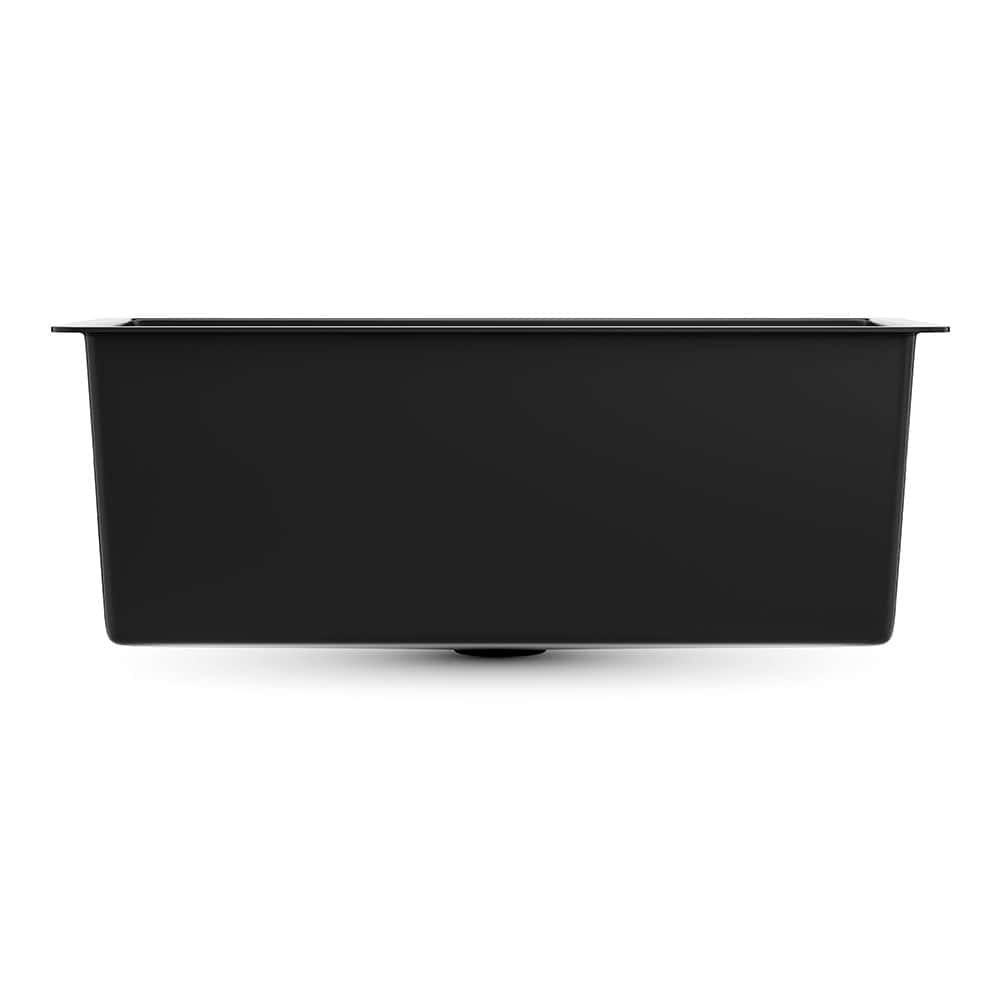 Long-side view of a polypropylene laboratory sink showing rim and bowl-wall relationship