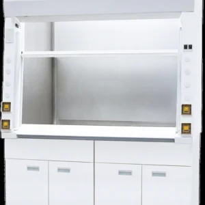 Radioisotope fume hood with stainless steel work zone and vertical sash