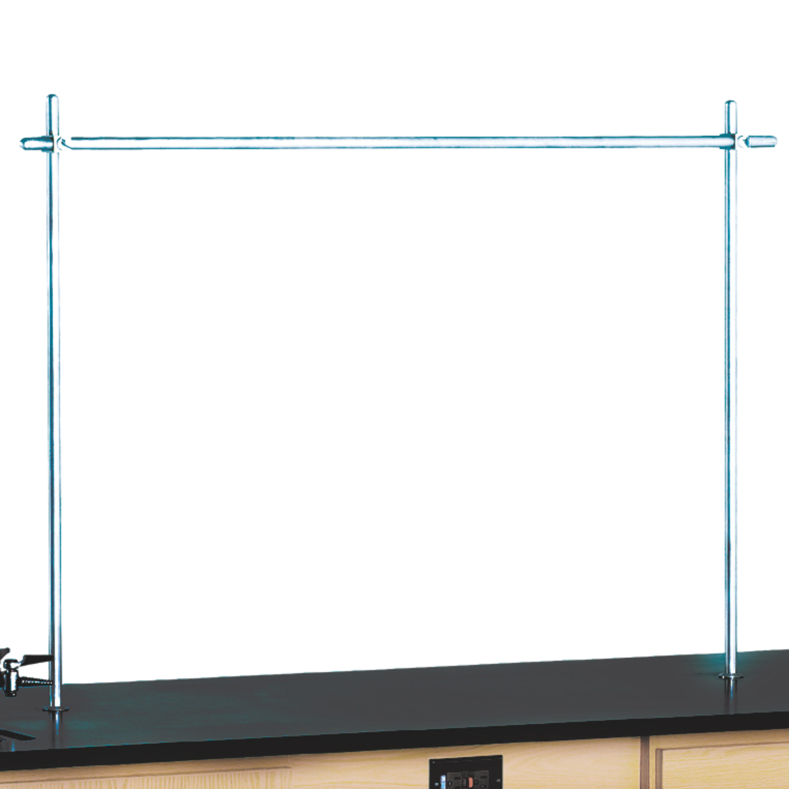 Science demonstration table upright and crossbar arrangement for selected classroom apparatus support