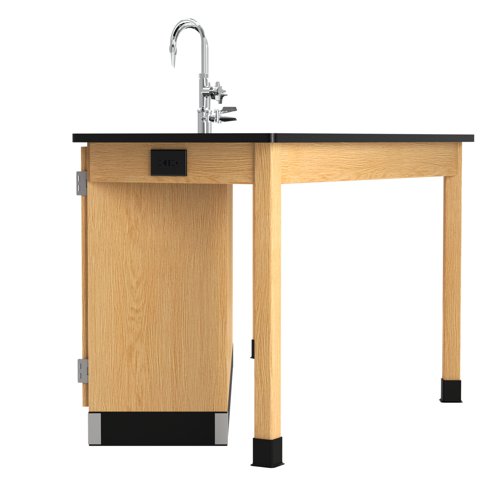 Science lab workstation showing student knee space and accessible electrical power position